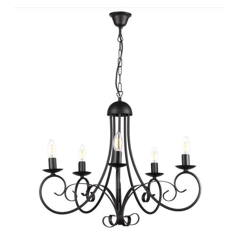 POMPEI LAMPADARIO CLASSICO CON 5 LUCI IN METALLO NERO O BIANCO INVECCHIATO CON LAMPADINE A VISTA CRISTALENSI LIGHT - Cristalensi