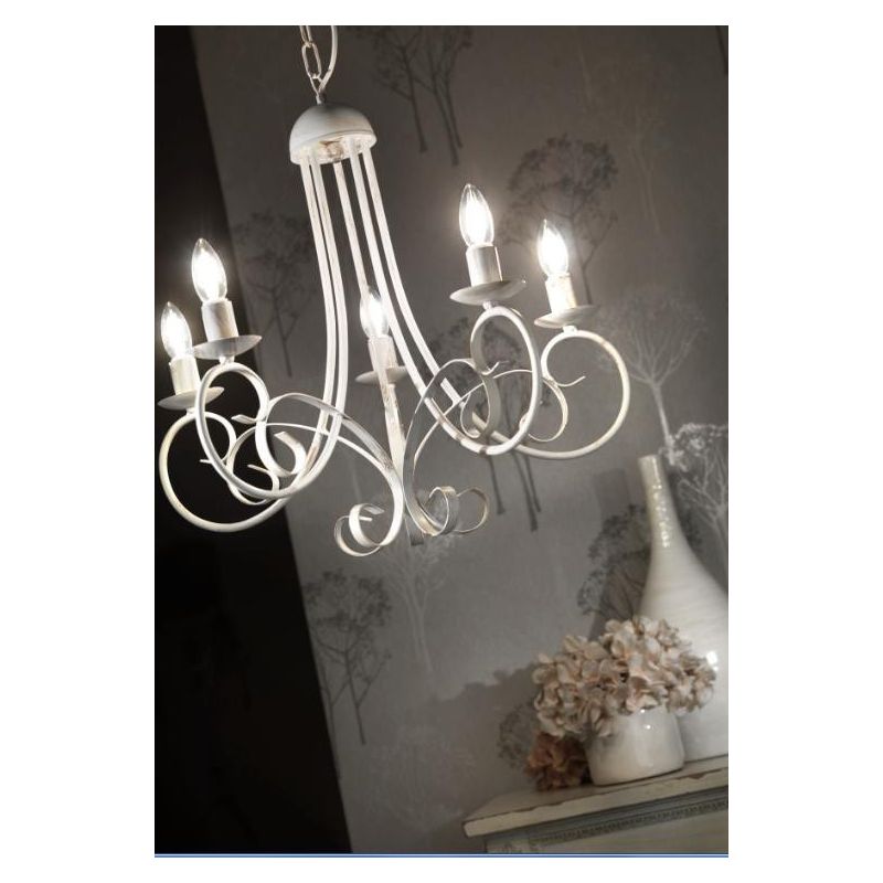 POMPEI LAMPADARIO CLASSICO CON 5 LUCI IN METALLO NERO O BIANCO INVECCHIATO CON LAMPADINE A VISTA CRISTALENSI LIGHT - Cristalensi
