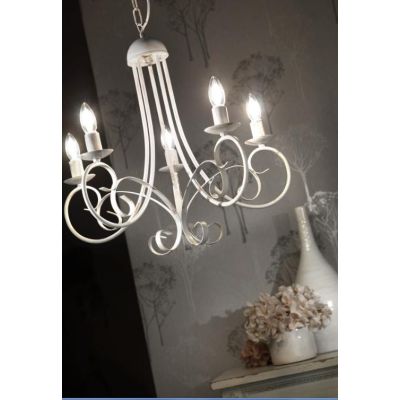 POMPEI LAMPADARIO CLASSICO CON 5 LUCI IN METALLO NERO O BIANCO INVECCHIATO CON LAMPADINE A VISTA CRISTALENSI LIGHT - Cristalensi