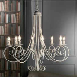 POMPEI GRANDE LAMPADARIO CLASSICO CON 8 LUCI IN METALLO BIANCO INVECCHIATO CON LAMPADINE A VISTA CRISTALENSI LIGHT - Cristalensi