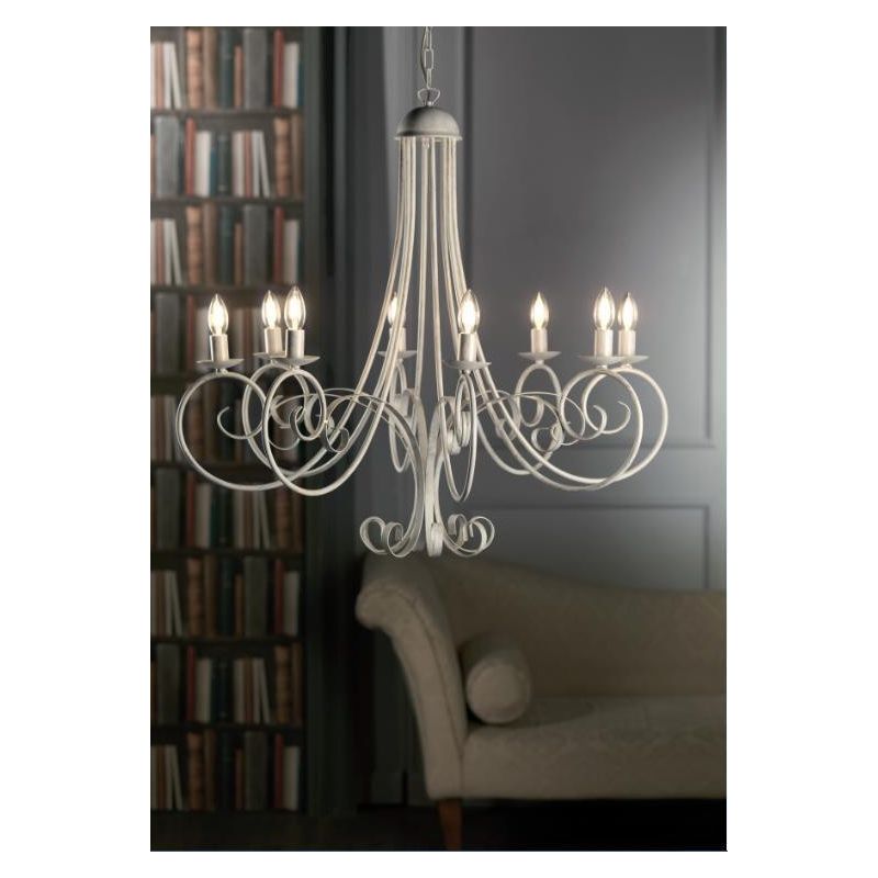 POMPEI GRANDE LAMPADARIO CLASSICO CON 8 LUCI IN METALLO BIANCO INVECCHIATO CON LAMPADINE A VISTA CRISTALENSI LIGHT - Cristalensi
