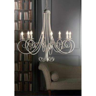POMPEI GRANDE LAMPADARIO CLASSICO CON 8 LUCI IN METALLO BIANCO INVECCHIATO CON LAMPADINE A VISTA CRISTALENSI LIGHT - Cristalensi