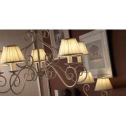 VIVIENNE LAMPADARIO A BRACCI CLASSICO CON PARALUMI IN TESSUTO PLISSE COLORE AVORIO CHIARO CRISTALENSI LIGHT - Cristalensi Shop O 2