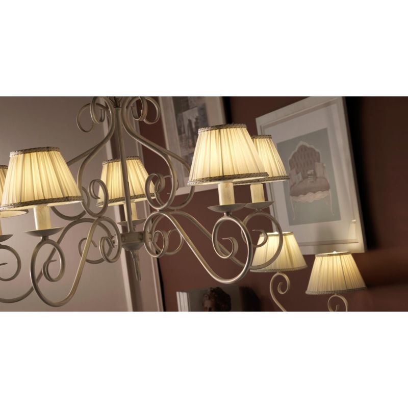 VIVIENNE LAMPADARIO A BRACCI CLASSICO CON PARALUMI IN TESSUTO PLISSE COLORE AVORIO CHIARO CRISTALENSI LIGHT - Cristalensi Shop O