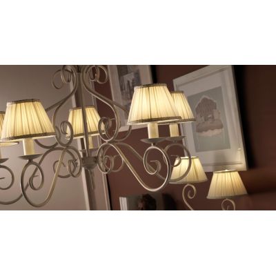VIVIENNE LAMPADARIO A BRACCI CLASSICO CON PARALUMI IN TESSUTO PLISSE COLORE AVORIO CHIARO CRISTALENSI LIGHT - Cristalensi Shop O