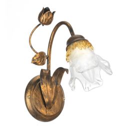 ARIANNA APPLIQUE 1 LUCE IN METALLO BRONZO SPENNELLATO ORO CON DIFFUSORE IN VETRO SOFFIATO CRISTALENSI LIGHT - Cristalensi Shop O