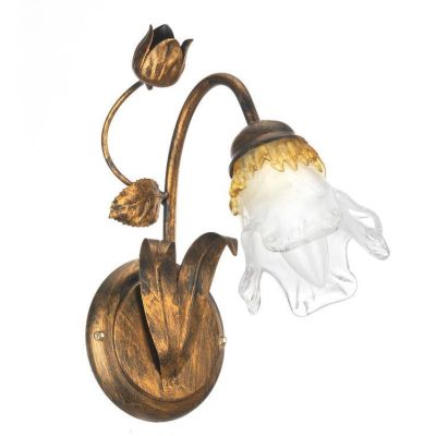 ARIANNA APPLIQUE 1 LUCE IN METALLO BRONZO SPENNELLATO ORO CON DIFFUSORE IN VETRO SOFFIATO CRISTALENSI LIGHT - Cristalensi Shop O