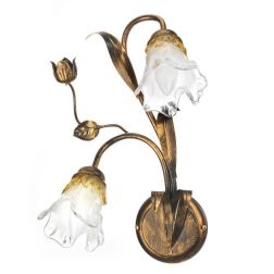 ARIANNA APPLIQUE 2 LUCI IN METALLO BRONZO SPENNELLATO ORO CON DIFFUSORE IN VETRO SOFFIATO CRISTALENSI LIGHT - Cristalensi Shop O