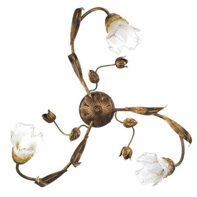 ARIANNA PLAFONIERA 3 LUCI IN METALLO BRONZO SPENNELLATO ORO CON DIFFUSORI IN VETRO SOFFIATO CRISTALENSI LIGHT - Cristalensi Shop