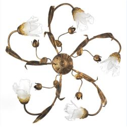 ARIANNA PLAFONIERA CLASSICA 5 LUCI IN METALLO BRONZO CON DIFFUSORI IN VETRO SOFFIATO CRISTALENSI LIGHT - Cristalensi Shop Online