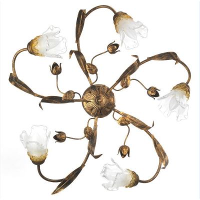ARIANNA PLAFONIERA CLASSICA 5 LUCI IN METALLO BRONZO CON DIFFUSORI IN VETRO SOFFIATO CRISTALENSI LIGHT - Cristalensi Shop Online