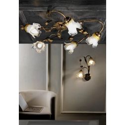 ARIANNA PLAFONIERA CLASSICA 5 LUCI IN METALLO BRONZO CON DIFFUSORI IN VETRO SOFFIATO CRISTALENSI LIGHT - Cristalensi Shop Online 2