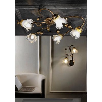 ARIANNA PLAFONIERA CLASSICA 5 LUCI IN METALLO BRONZO CON DIFFUSORI IN VETRO SOFFIATO CRISTALENSI LIGHT - Cristalensi Shop Online