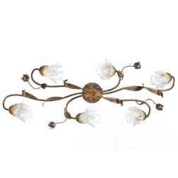 ARIANNA PLAFONIERA CLASSICA 6 LUCI IN METALLO BRONZO CON DIFFUSORI IN VETRO SOFFIATO CRISTALENSI LIGHT - Cristalensi Shop Online