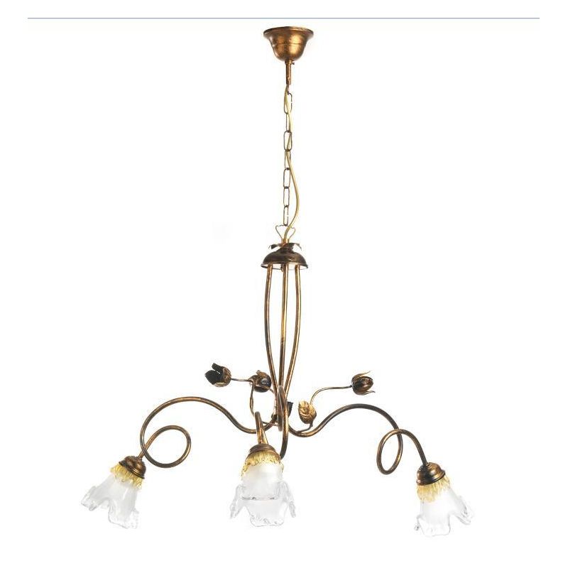 ARIANNA LAMPADARIO CLASSICO 3 LUCI IN METALLO BRONZO CON DIFFUSORI IN VETRO SOFFIATO CRISTALENSI LIGHT - Cristalensi Shop Online