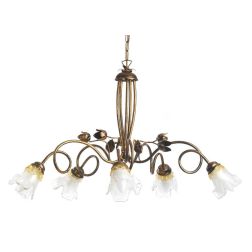 ARIANNA LAMPADARIO CLASSICO 5 LUCI IN METALLO BRONZO CON DIFFUSORI IN VETRO SOFFIATO CRISTALENSI LIGHT - Cristalensi Shop Online