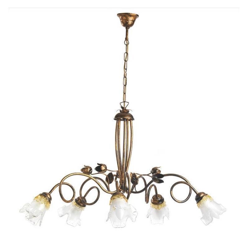 ARIANNA LAMPADARIO CLASSICO 5 LUCI IN METALLO BRONZO CON DIFFUSORI IN VETRO SOFFIATO CRISTALENSI LIGHT - Cristalensi Shop Online