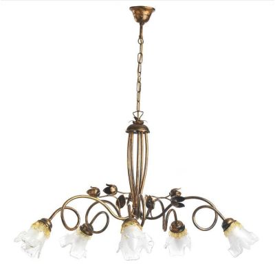 ARIANNA LAMPADARIO CLASSICO 5 LUCI IN METALLO BRONZO CON DIFFUSORI IN VETRO SOFFIATO CRISTALENSI LIGHT - Cristalensi Shop Online
