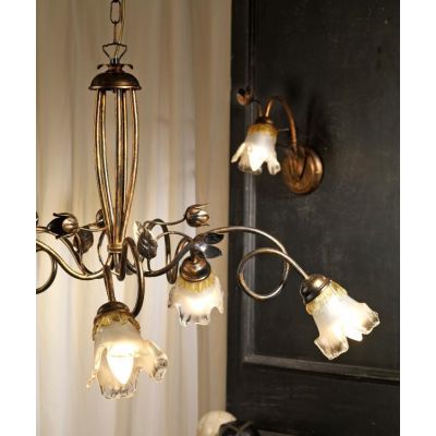 ARIANNA LAMPADARIO CLASSICO 5 LUCI IN METALLO BRONZO CON DIFFUSORI IN VETRO SOFFIATO CRISTALENSI LIGHT - Cristalensi Shop Online