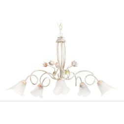 WILMA LAMPADARIO A SOSPENSIONE CLASSICO 5 LUCI IN FERRO BATTUTO BIANCO ANTICATO PARALUMI IN VETRO CRISTALENSI LIGHT - Cristalens