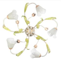 WILMA PLAFONIERA 5 LUCI CLASSICA IN FERRO BATTUTO BIANCO ANTICATO CON PARALUMI IN VETRO BIANCO CRISTALENSI LIGHT - Cristalensi S