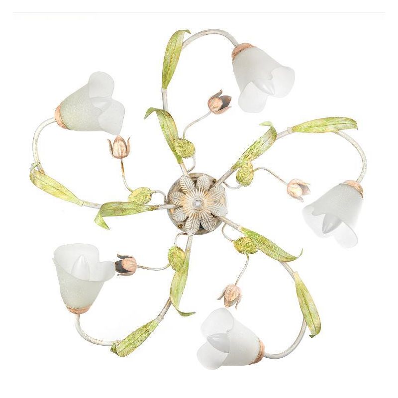 WILMA PLAFONIERA 5 LUCI CLASSICA IN FERRO BATTUTO BIANCO ANTICATO CON PARALUMI IN VETRO BIANCO CRISTALENSI LIGHT - Cristalensi S