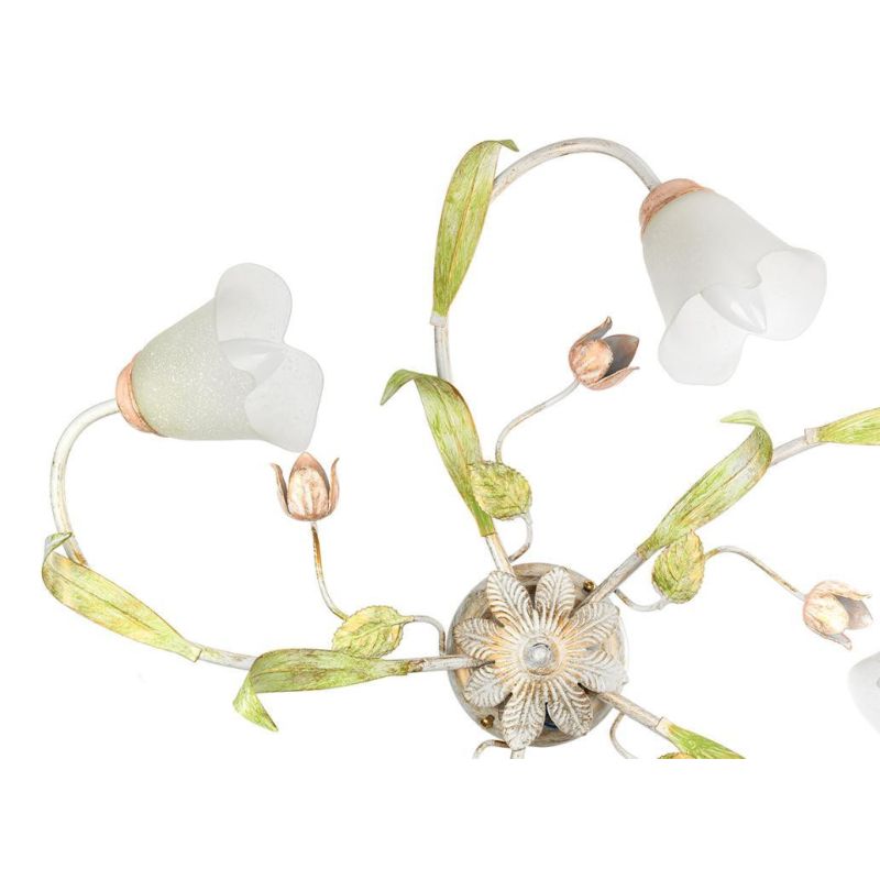 WILMA PLAFONIERA 5 LUCI CLASSICA IN FERRO BATTUTO BIANCO ANTICATO CON PARALUMI IN VETRO BIANCO CRISTALENSI LIGHT - Cristalensi S