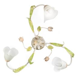 WILMA PLAFONIERA 3 LUCI CLASSICA IN FERRO BATTUTO BIANCO ANTICATO CON PARALUMI IN VETRO BIANCO CRISTALENSI LIGHT - Cristalensi S