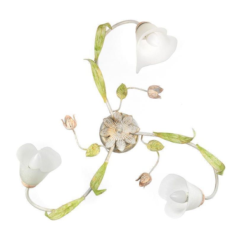 WILMA PLAFONIERA 3 LUCI CLASSICA IN FERRO BATTUTO BIANCO ANTICATO CON PARALUMI IN VETRO BIANCO CRISTALENSI LIGHT - Cristalensi S