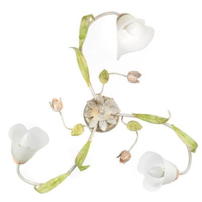 WILMA PLAFONIERA 3 LUCI CLASSICA IN FERRO BATTUTO BIANCO ANTICATO CON PARALUMI IN VETRO BIANCO CRISTALENSI LIGHT - Cristalensi S