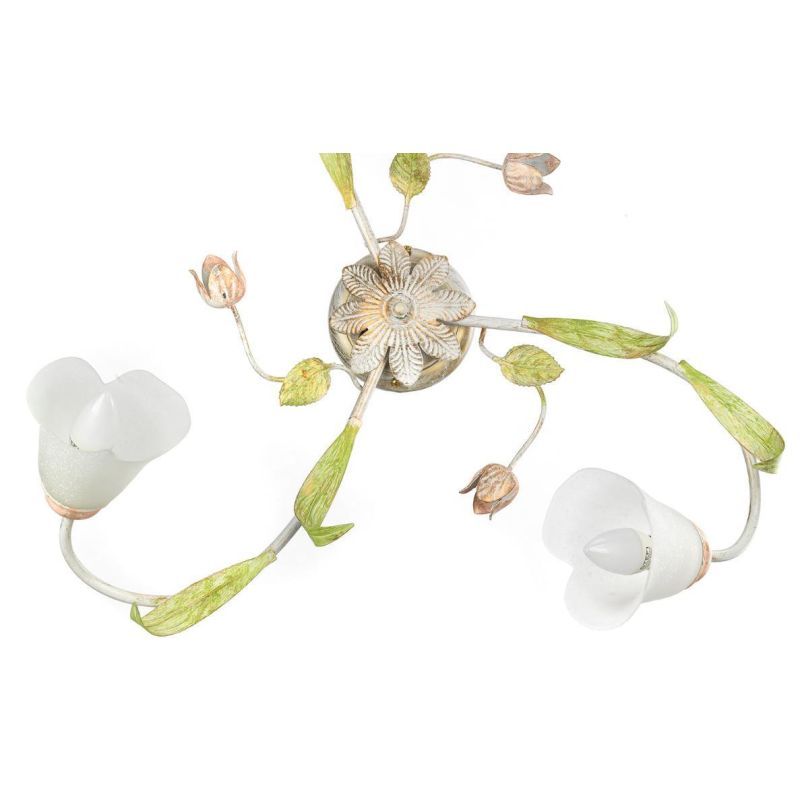 WILMA PLAFONIERA 3 LUCI CLASSICA IN FERRO BATTUTO BIANCO ANTICATO CON PARALUMI IN VETRO BIANCO CRISTALENSI LIGHT - Cristalensi S