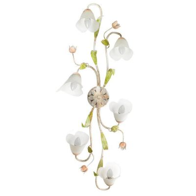 WILMA PLAFONIERA APPLIQUE 6 LUCI IN FERRO BATTUTO BIANCO ANTICATO CON PARALUMI IN VETRO BIANCO CRISTALENSI LIGHT - Cristalensi S
