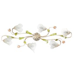 WILMA PLAFONIERA APPLIQUE 6 LUCI IN FERRO BATTUTO BIANCO ANTICATO CON PARALUMI IN VETRO BIANCO CRISTALENSI LIGHT - Cristalensi S 2