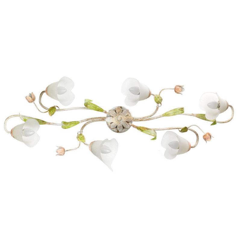 WILMA PLAFONIERA APPLIQUE 6 LUCI IN FERRO BATTUTO BIANCO ANTICATO CON PARALUMI IN VETRO BIANCO CRISTALENSI LIGHT - Cristalensi S