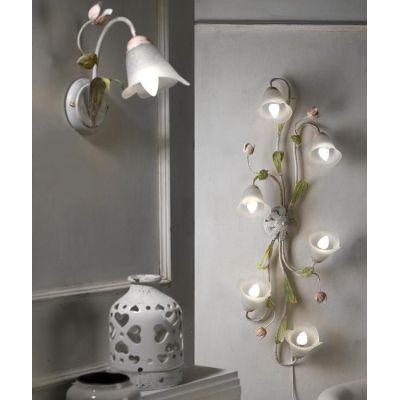 WILMA PLAFONIERA APPLIQUE 6 LUCI IN FERRO BATTUTO BIANCO ANTICATO CON PARALUMI IN VETRO BIANCO CRISTALENSI LIGHT - Cristalensi S