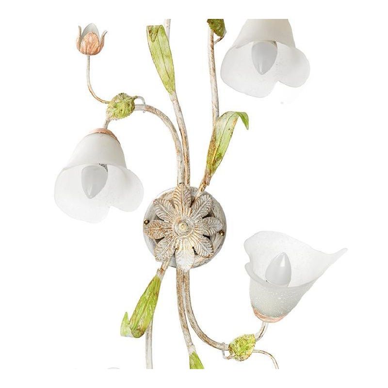 WILMA PLAFONIERA APPLIQUE 6 LUCI IN FERRO BATTUTO BIANCO ANTICATO CON PARALUMI IN VETRO BIANCO CRISTALENSI LIGHT - Cristalensi S