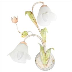 WILMA APPLIQUE 2 LUCI IN FERRO BATTUTO BIANCO ANTICATO CON PARALUMI IN VETRO BIANCO CRISTALENSI LIGHT - Cristalensi Shop Online