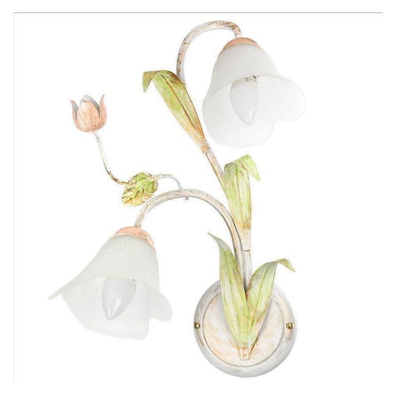 WILMA APPLIQUE 2 LUCI IN FERRO BATTUTO BIANCO ANTICATO CON PARALUMI IN VETRO BIANCO CRISTALENSI LIGHT - Cristalensi Shop Online