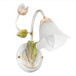 WILMA APPLIQUE 1 LUCE IN FERRO BATTUTO BIANCO ANTICATO CON PARALUME IN VETRO BIANCO CRISTALENSI LIGHT - Cristalensi Shop Online