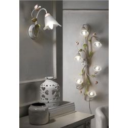 WILMA APPLIQUE 1 LUCE IN FERRO BATTUTO BIANCO ANTICATO CON PARALUME IN VETRO BIANCO CRISTALENSI LIGHT - Cristalensi Shop Online 2