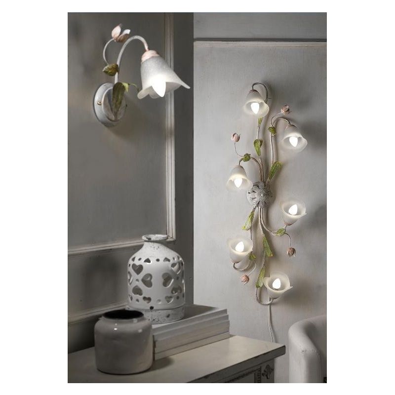 WILMA APPLIQUE 1 LUCE IN FERRO BATTUTO BIANCO ANTICATO CON PARALUME IN VETRO BIANCO CRISTALENSI LIGHT - Cristalensi Shop Online
