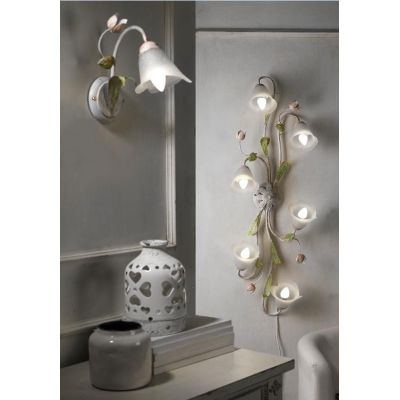 WILMA APPLIQUE 1 LUCE IN FERRO BATTUTO BIANCO ANTICATO CON PARALUME IN VETRO BIANCO CRISTALENSI LIGHT - Cristalensi Shop Online