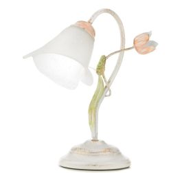 WILMA LUMETTO CLASSICO IN FERRO BATTUTO BIANCO ANTICATO CON PARALUME IN VETRO BIANCO CRISTALENSI LIGHT - Cristalensi Shop Online