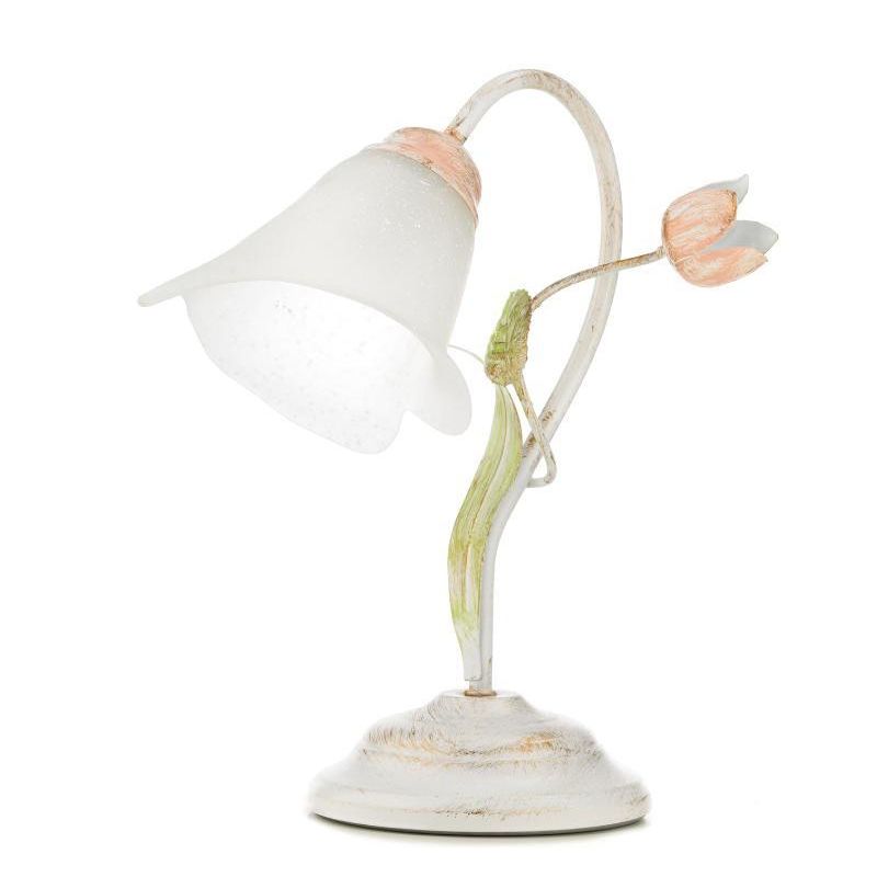 WILMA LUMETTO CLASSICO IN FERRO BATTUTO BIANCO ANTICATO CON PARALUME IN VETRO BIANCO CRISTALENSI LIGHT - Cristalensi Shop Online