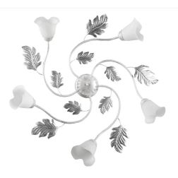 MARILENA PLAFONIERA 5 LUCI CLASSICA IN METALLO BIANCO/ARGENTO CON PARALUMI IN VETRO CRISTALENSI LIGHT - Cristalensi Shop Online