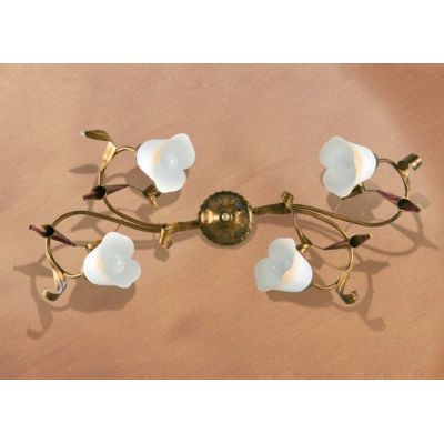 MARZIA PLAFONIERA OVALE 4 LUCICLASSICA IN METALLO AVORIO O RUGGINE CON DIFFUSORI IN VETRO A SCAVO Padana Lampadari - Cristalensi