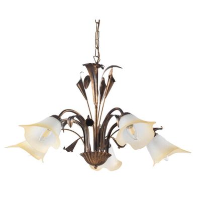 LUCREZIA LAMPADARIO A 5 LUCI CLASSICO FINITURA AVORIO O BRONZO CON PARALUMI IN VETRO SABBIATO CRISTALENSI LIGHT - Cristalensi Sh