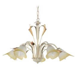 LUCREZIA LAMPADARIO A 5 LUCI CLASSICO FINITURA AVORIO O BRONZO CON PARALUMI IN VETRO SABBIATO CRISTALENSI LIGHT - Cristalensi Sh 2
