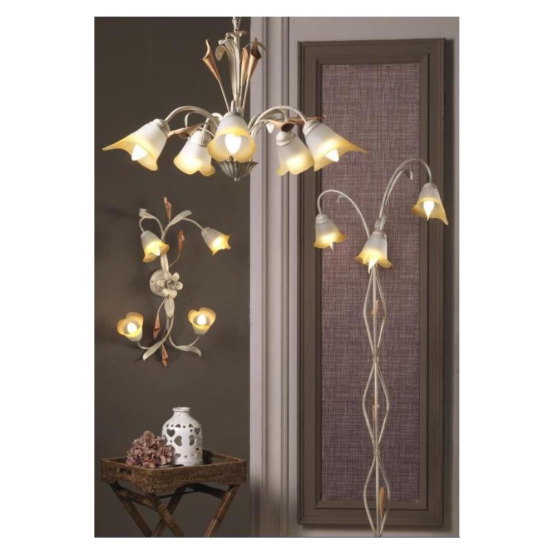 LUCREZIA LAMPADARIO A 5 LUCI CLASSICO FINITURA AVORIO O BRONZO CON PARALUMI IN VETRO SABBIATO CRISTALENSI LIGHT - Cristalensi Sh