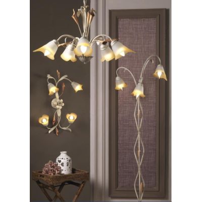 LUCREZIA LAMPADARIO A 5 LUCI CLASSICO FINITURA AVORIO O BRONZO CON PARALUMI IN VETRO SABBIATO CRISTALENSI LIGHT - Cristalensi Sh